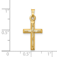 14k Hollow Diamond-cut Cross Pendant-K6403
