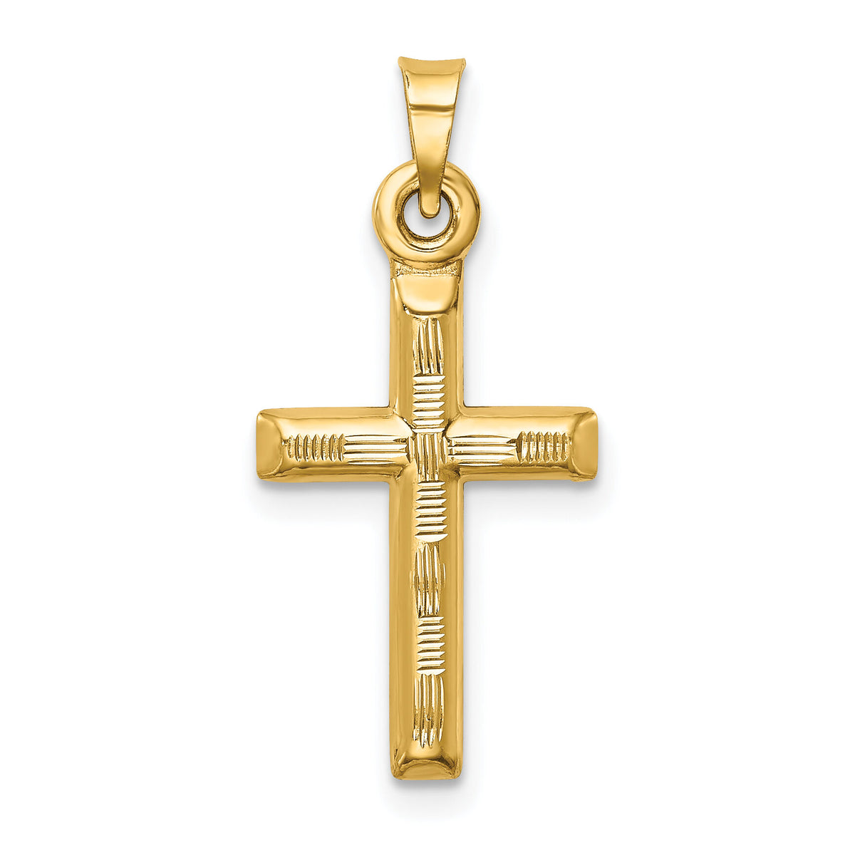 14k Hollow Diamond-cut Cross Pendant-K6403