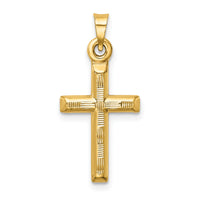 14k Hollow Diamond-cut Cross Pendant-K6403