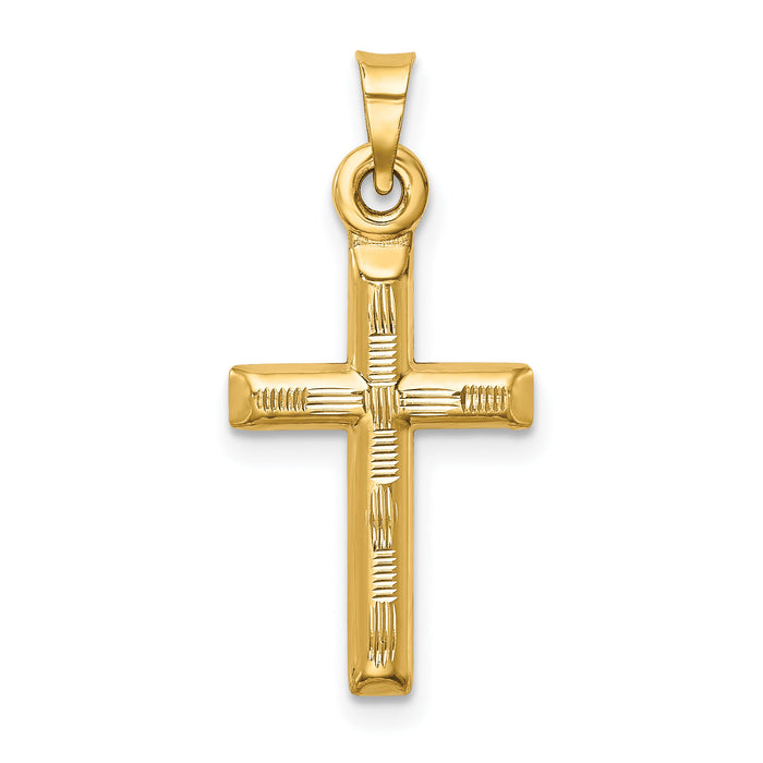 14k Hollow Diamond-cut Cross Pendant-K6403