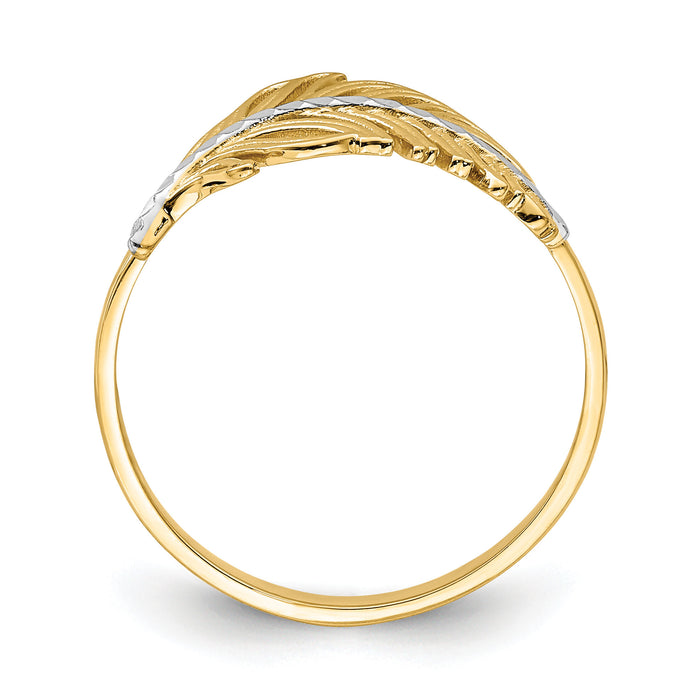 14K with White Rhodium Feather Ring-K6413