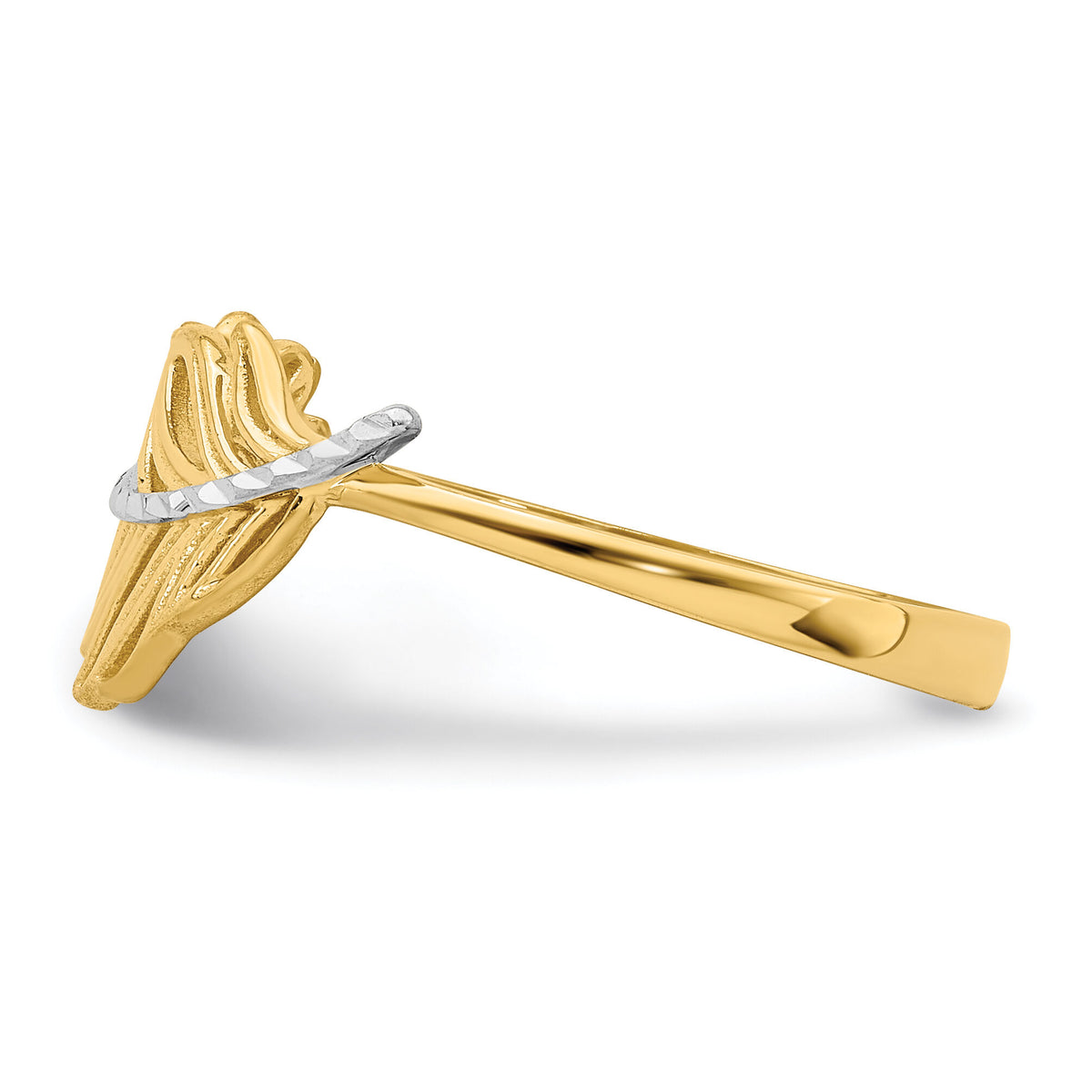 14K with White Rhodium Feather Ring-K6413