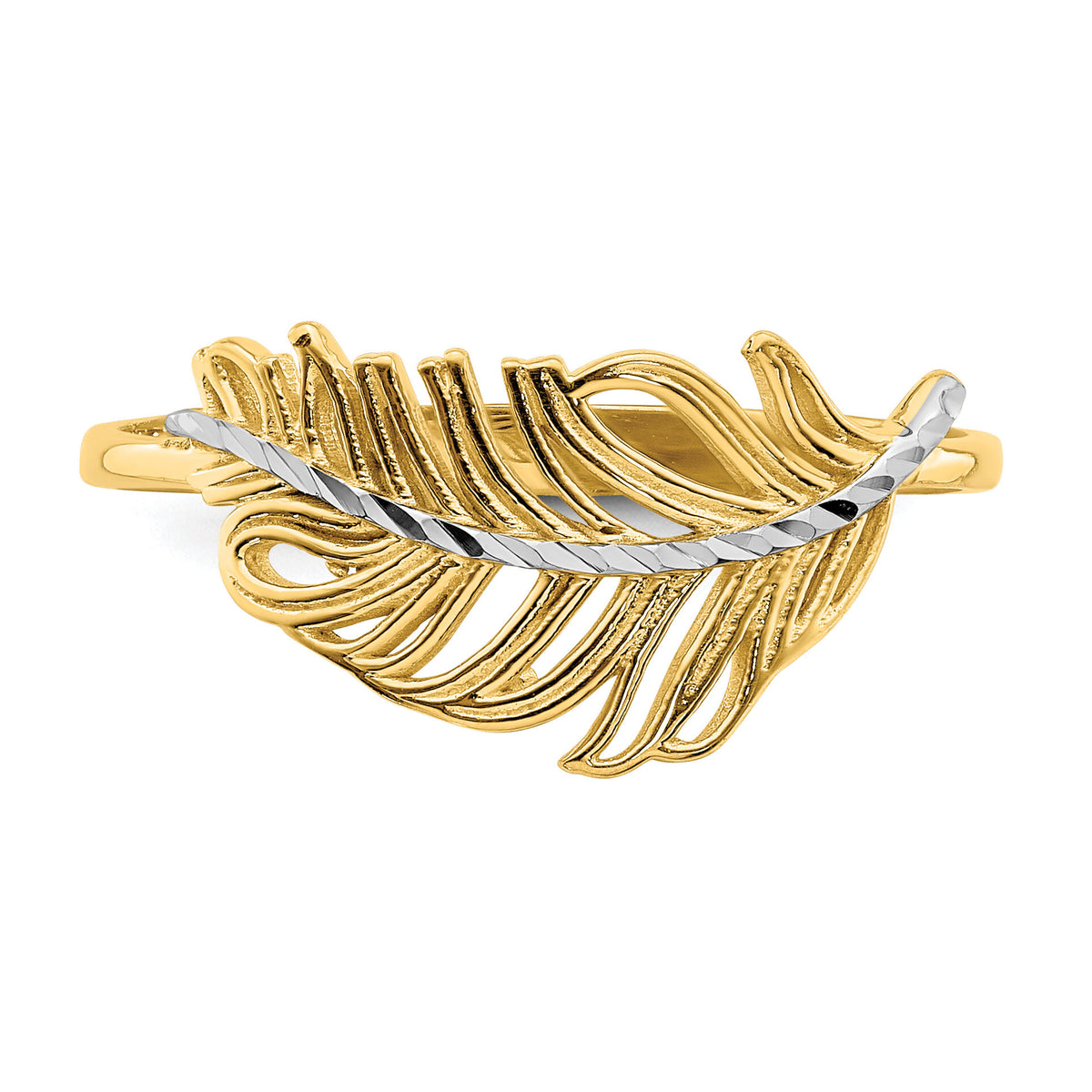14K with White Rhodium Feather Ring-K6413