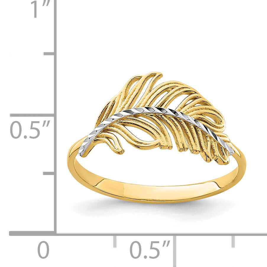 14K with White Rhodium Feather Ring-K6413