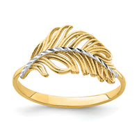 14K with White Rhodium Feather Ring-K6413