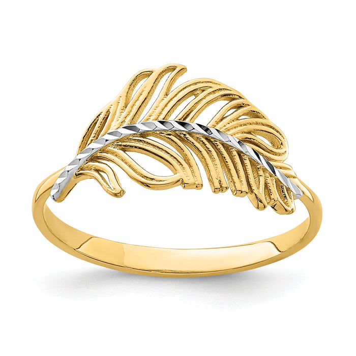 14K with White Rhodium Feather Ring-K6413