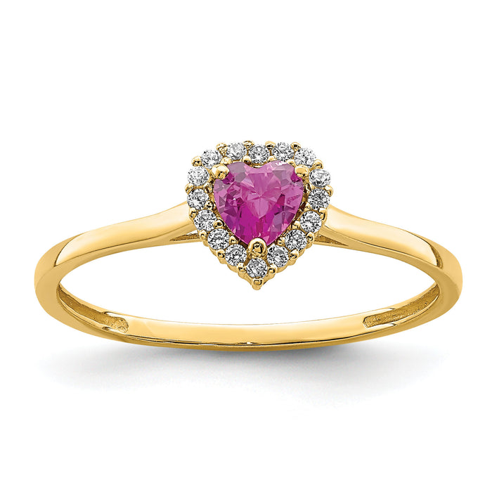 14K Heart Pink and Clear CZ Ring-K6417