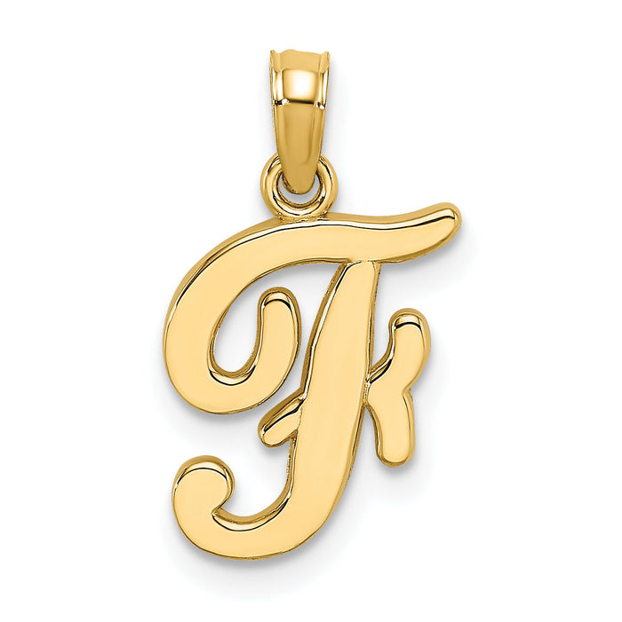 14KY Script Letter F Initial Pendant-K6422F