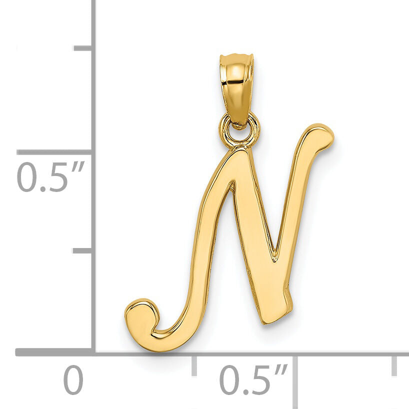 14KY Script Letter N Initial Pendant-K6422N