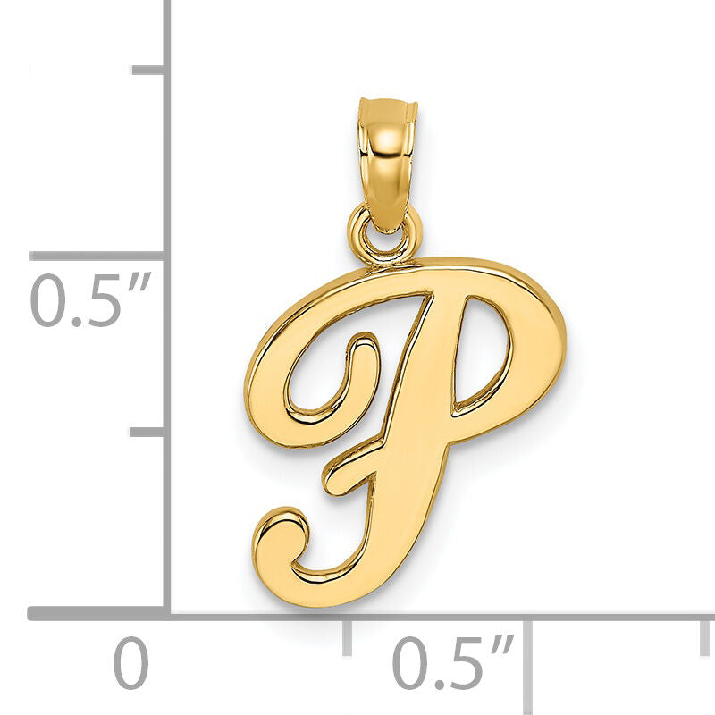 14KY Script Letter P Initial Pendant-K6422P