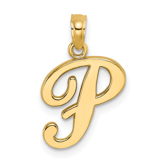14KY Script Letter P Initial Pendant-K6422P