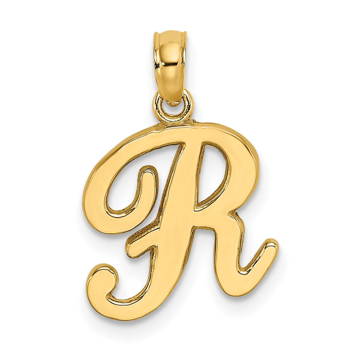 14KY Script Letter R Initial Pendant-K6422R