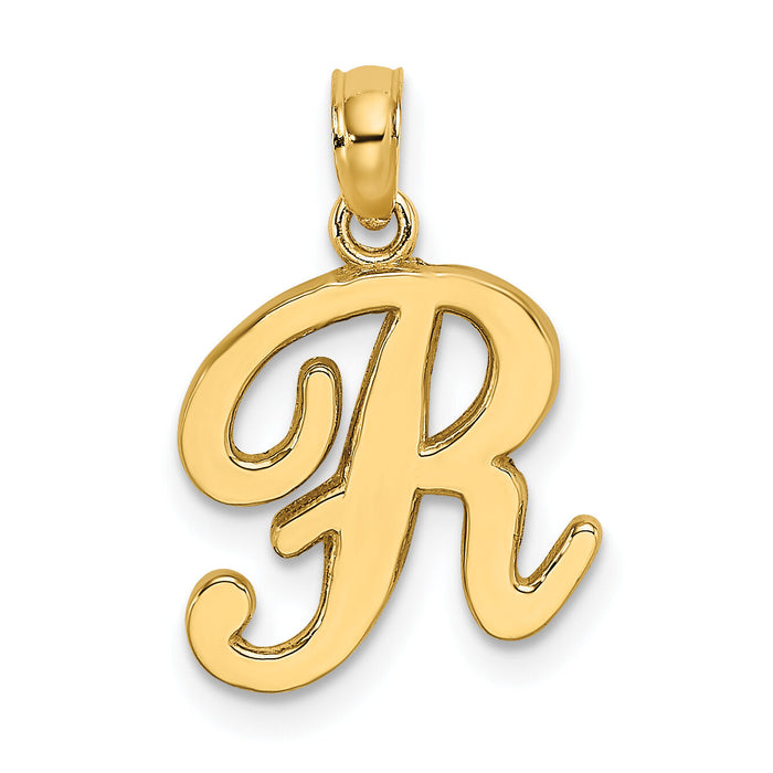 14KY Script Letter R Initial Pendant-K6422R