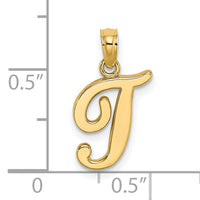 14KY Script Letter T Initial Pendant-K6422T