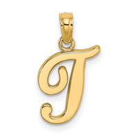 14KY Script Letter T Initial Pendant-K6422T