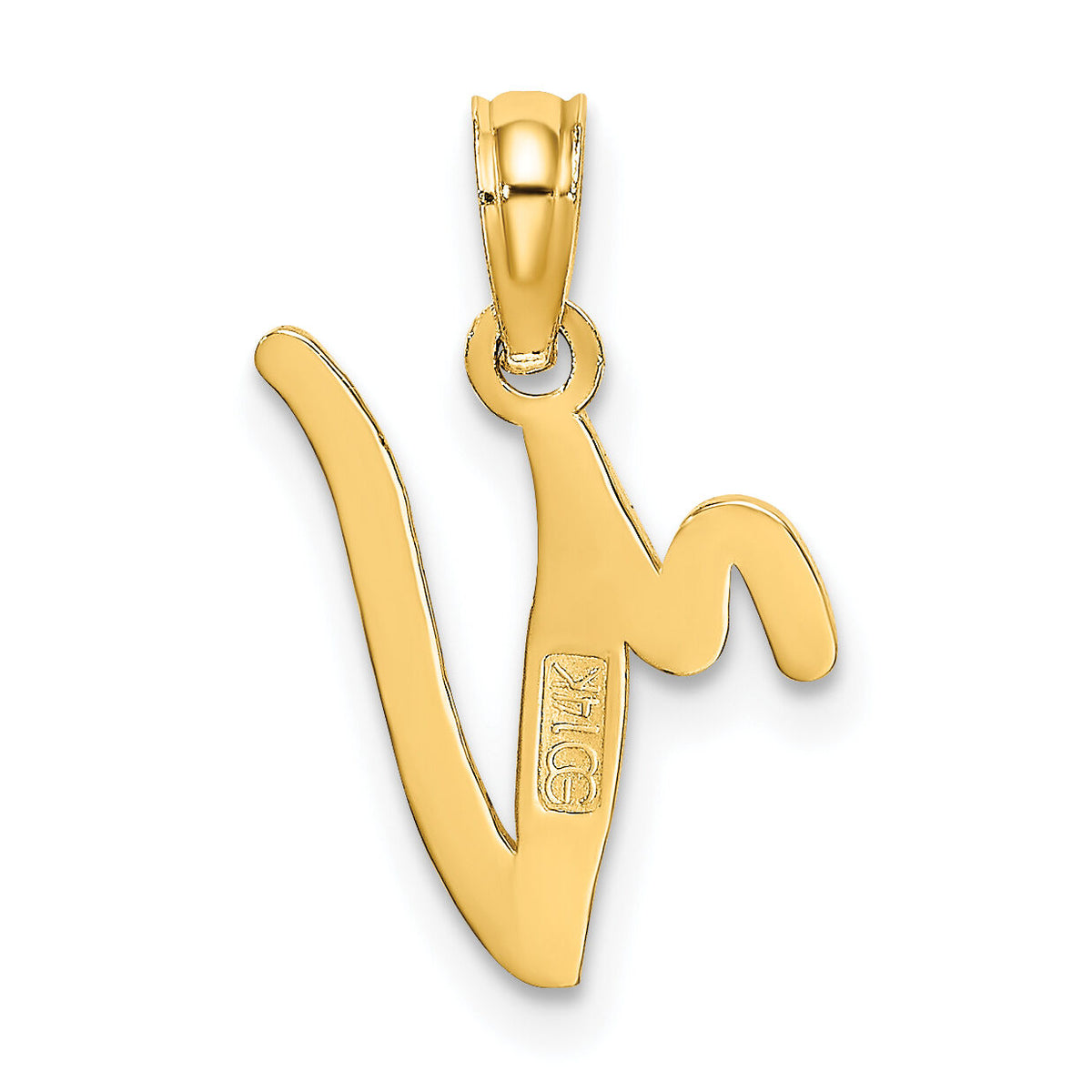 14KY Script Letter V Initial Pendant-K6422V