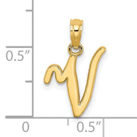 14KY Script Letter V Initial Pendant-K6422V