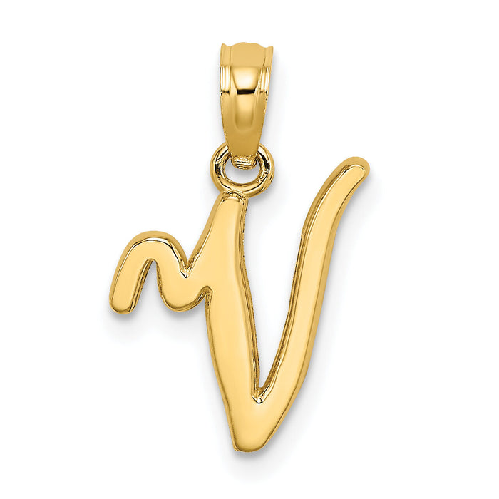 14KY Script Letter V Initial Pendant-K6422V
