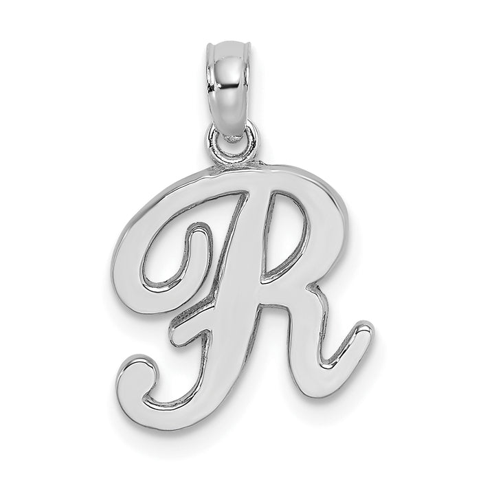 14KW White Gold Script Letter R Initial Pendant-K6422WR