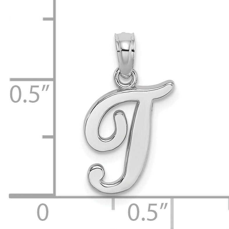 14KW White Gold Script Letter T Initial Pendant-K6422WT