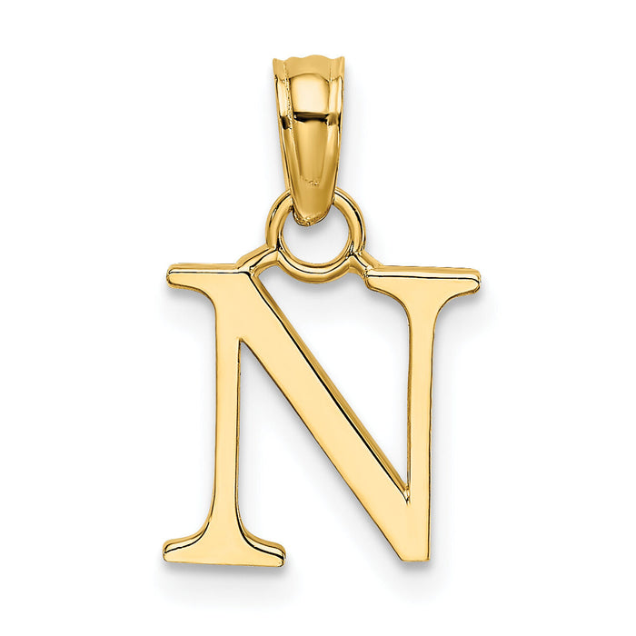 14K Polished Block Letter N Initial Pendant-K6423N