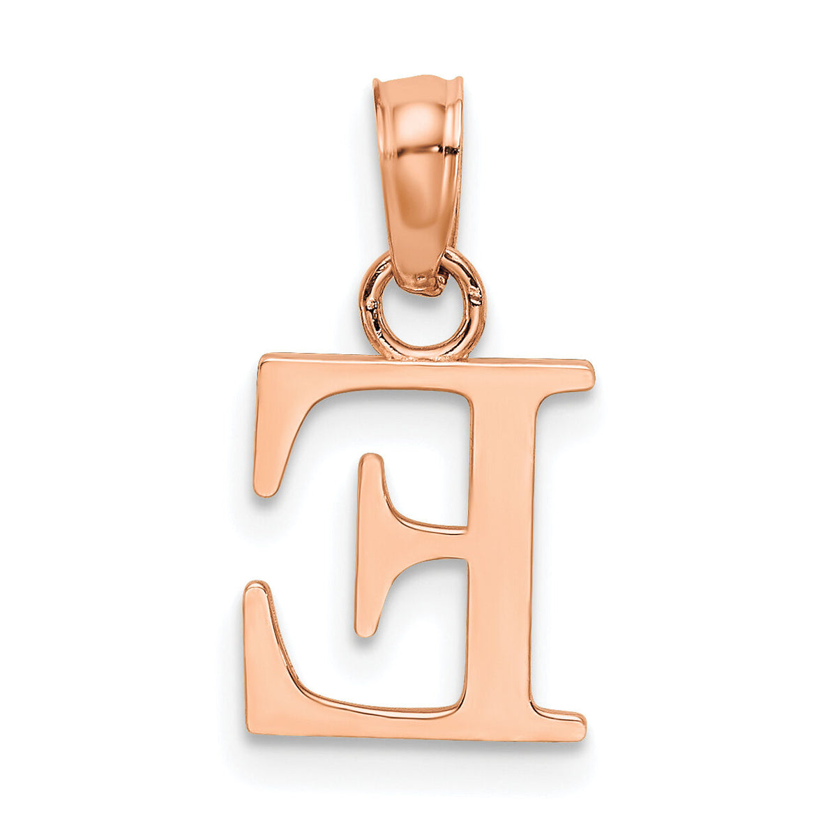14K Rose Gold Polished Block Letter E Initial Pendant-K6423RE