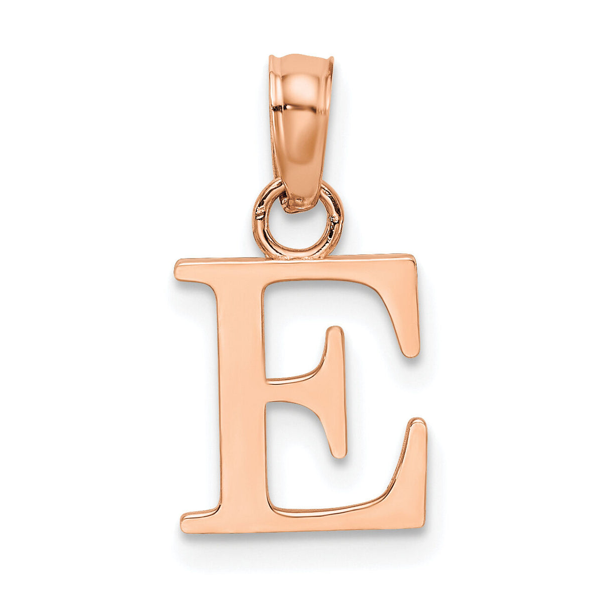 14K Rose Gold Polished Block Letter E Initial Pendant-K6423RE