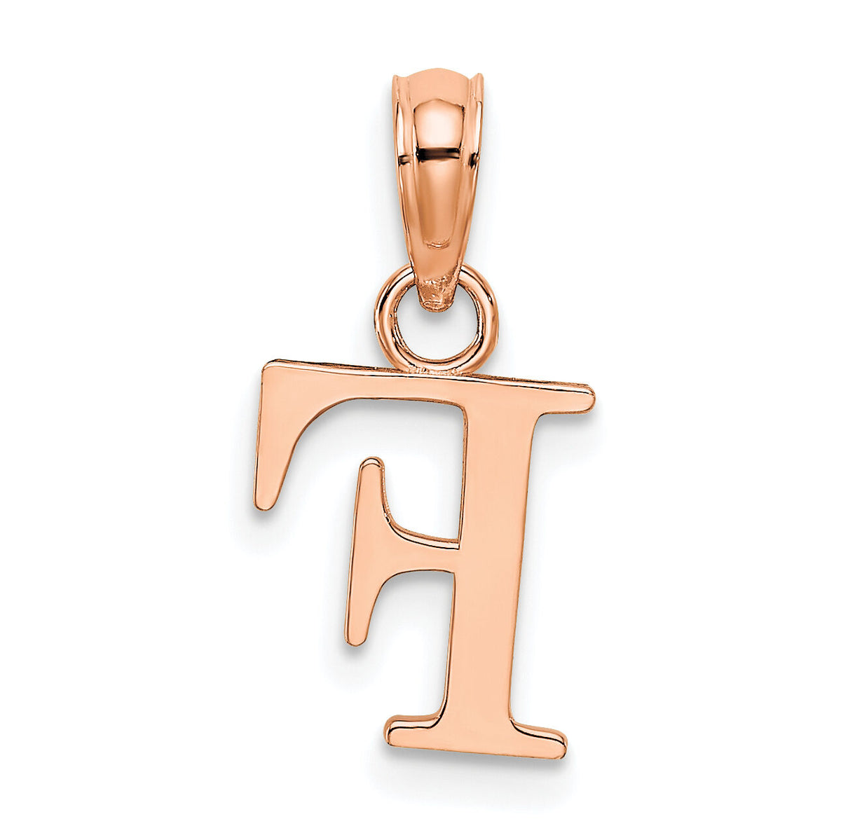 14K Rose Gold Polished Block Letter F Initial Pendant-K6423RF