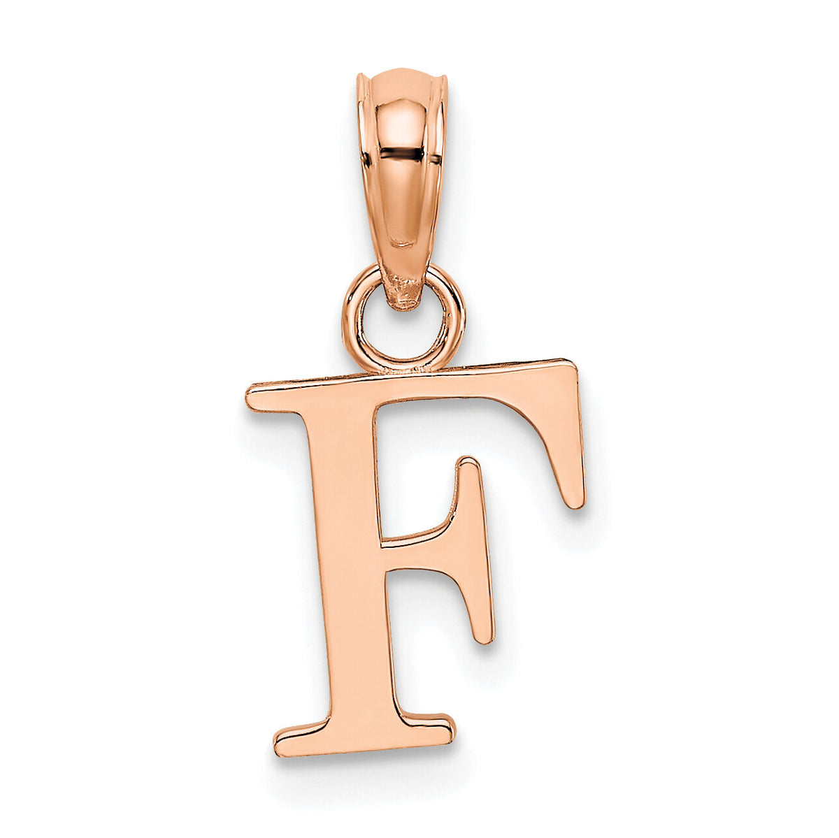 14K Rose Gold Polished Block Letter F Initial Pendant-K6423RF