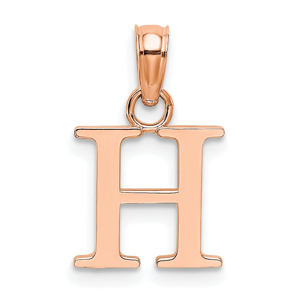 14K Rose Gold Polished Block Letter H Initial Pendant-K6423RH