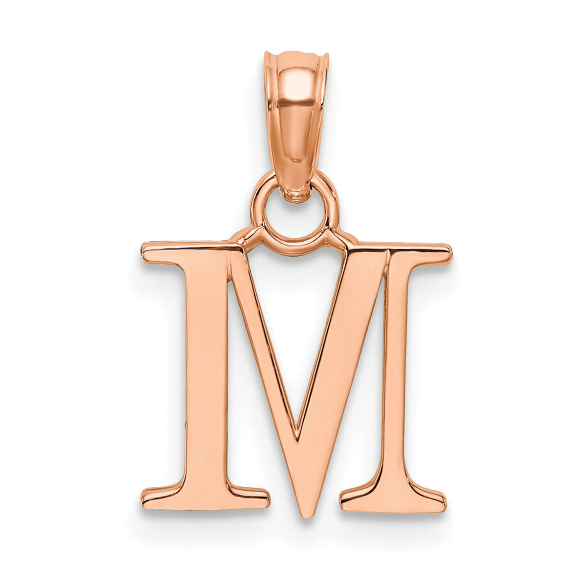 14K Rose Gold Polished Block Letter M Initial Pendant-K6423RM