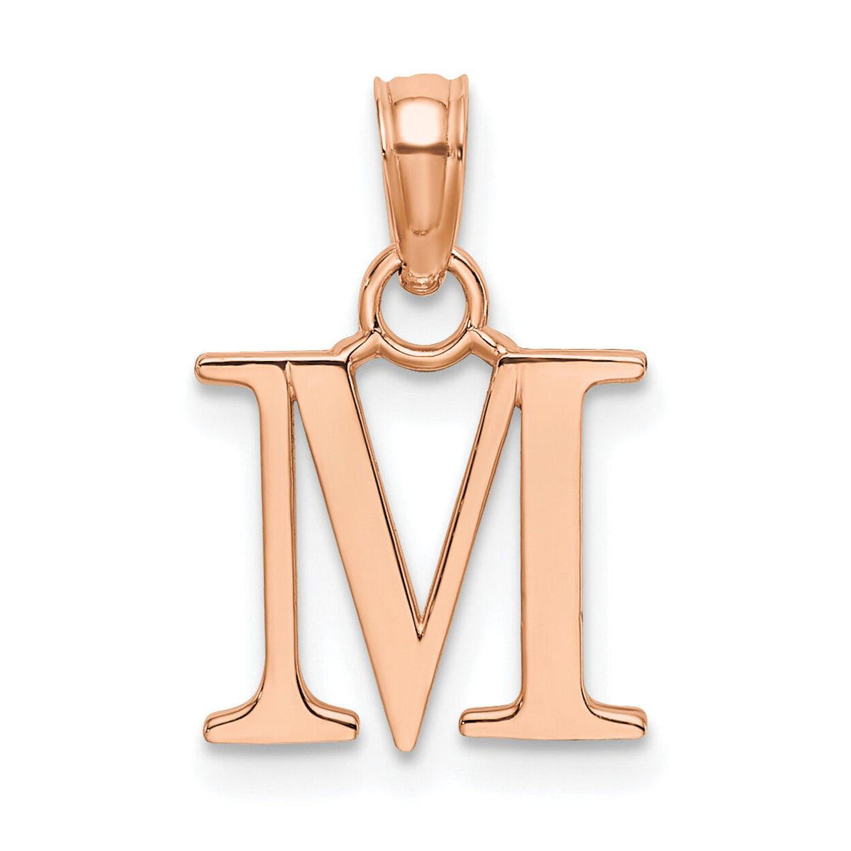 14K Rose Gold Polished Block Letter M Initial Pendant-K6423RM