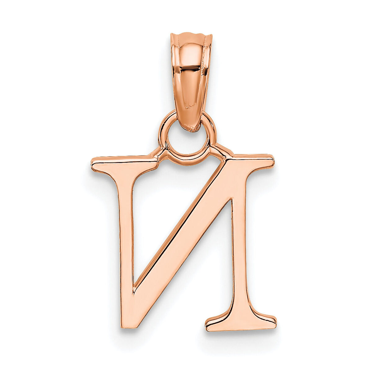 14K Rose Gold Polished Block Letter N Initial Pendant-K6423RN