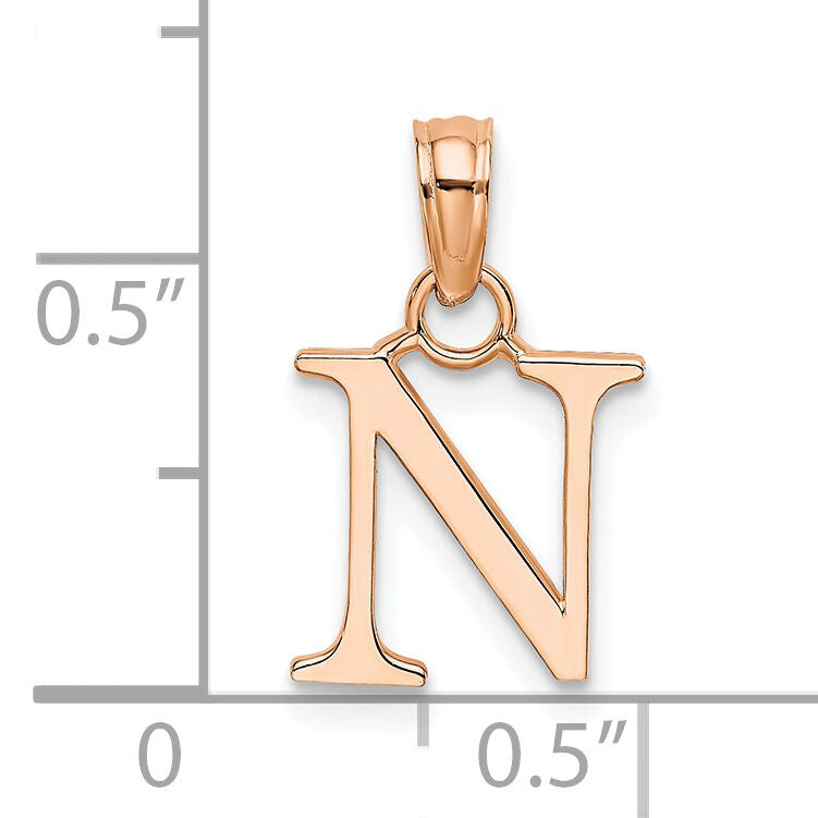14K Rose Gold Polished Block Letter N Initial Pendant-K6423RN