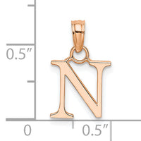 14K Rose Gold Polished Block Letter N Initial Pendant-K6423RN