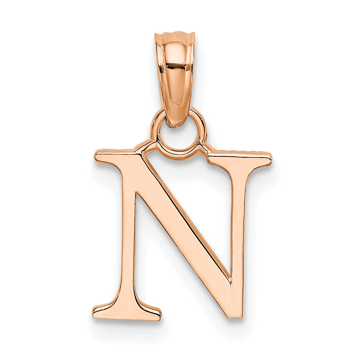 14K Rose Gold Polished Block Letter N Initial Pendant-K6423RN