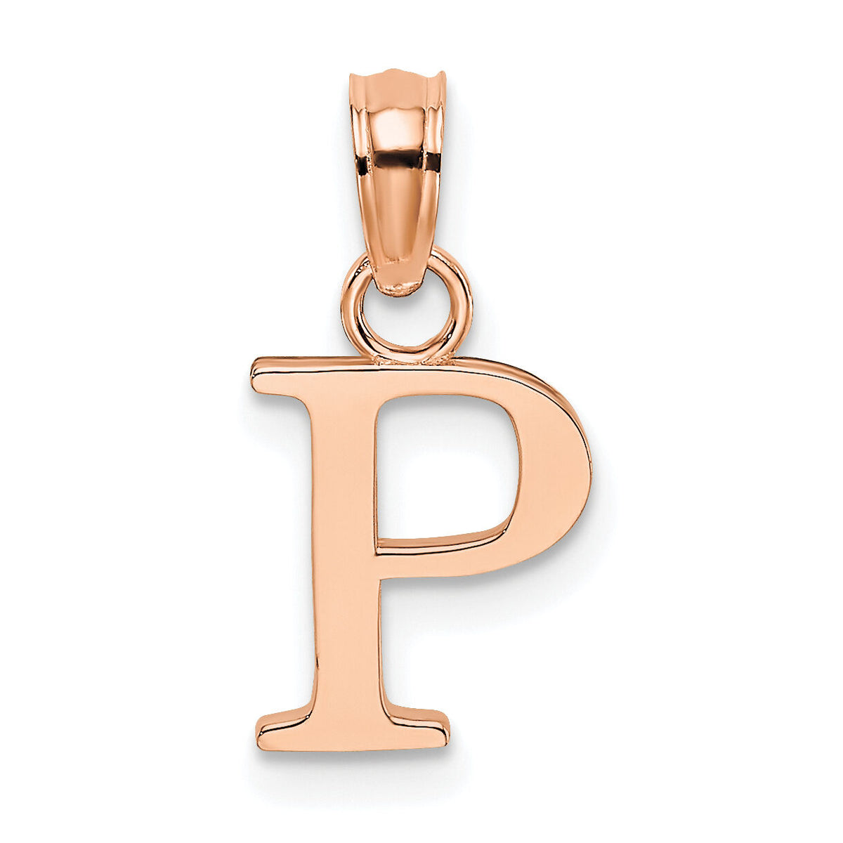 14K Rose Gold Polished Block Letter P Initial Pendant-K6423RP