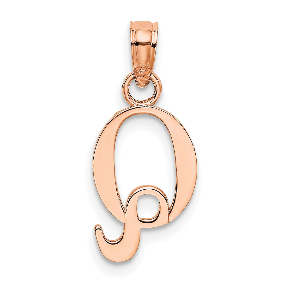 14K Rose Gold Polished Block Letter Q Initial Pendant-K6423RQ