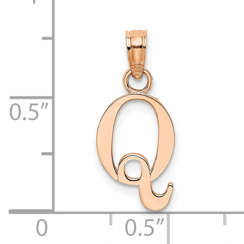14K Rose Gold Polished Block Letter Q Initial Pendant-K6423RQ