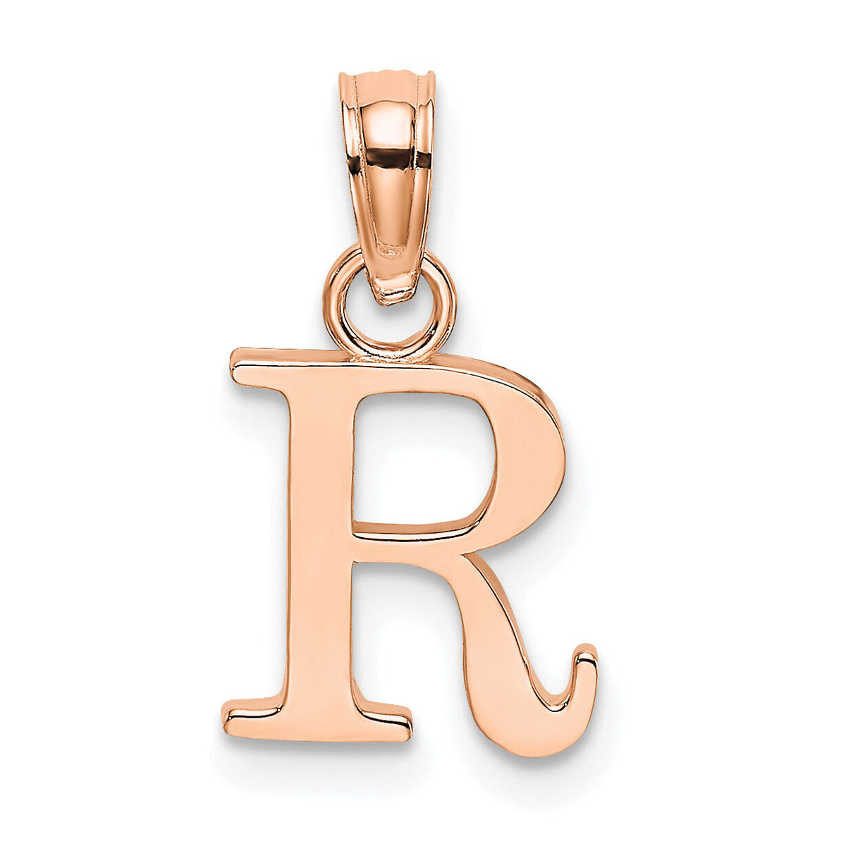 14K Rose Gold Polished Block Letter R Initial Pendant-K6423RR