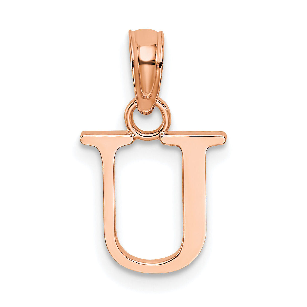 14K Rose Gold Polished Block Letter U Initial Pendant-K6423RU