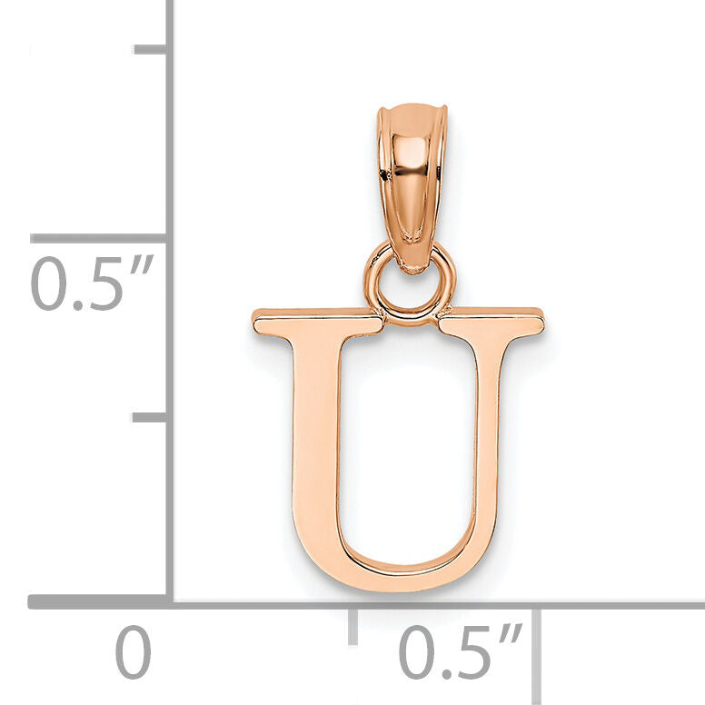14K Rose Gold Polished Block Letter U Initial Pendant-K6423RU