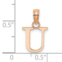 14K Rose Gold Polished Block Letter U Initial Pendant-K6423RU