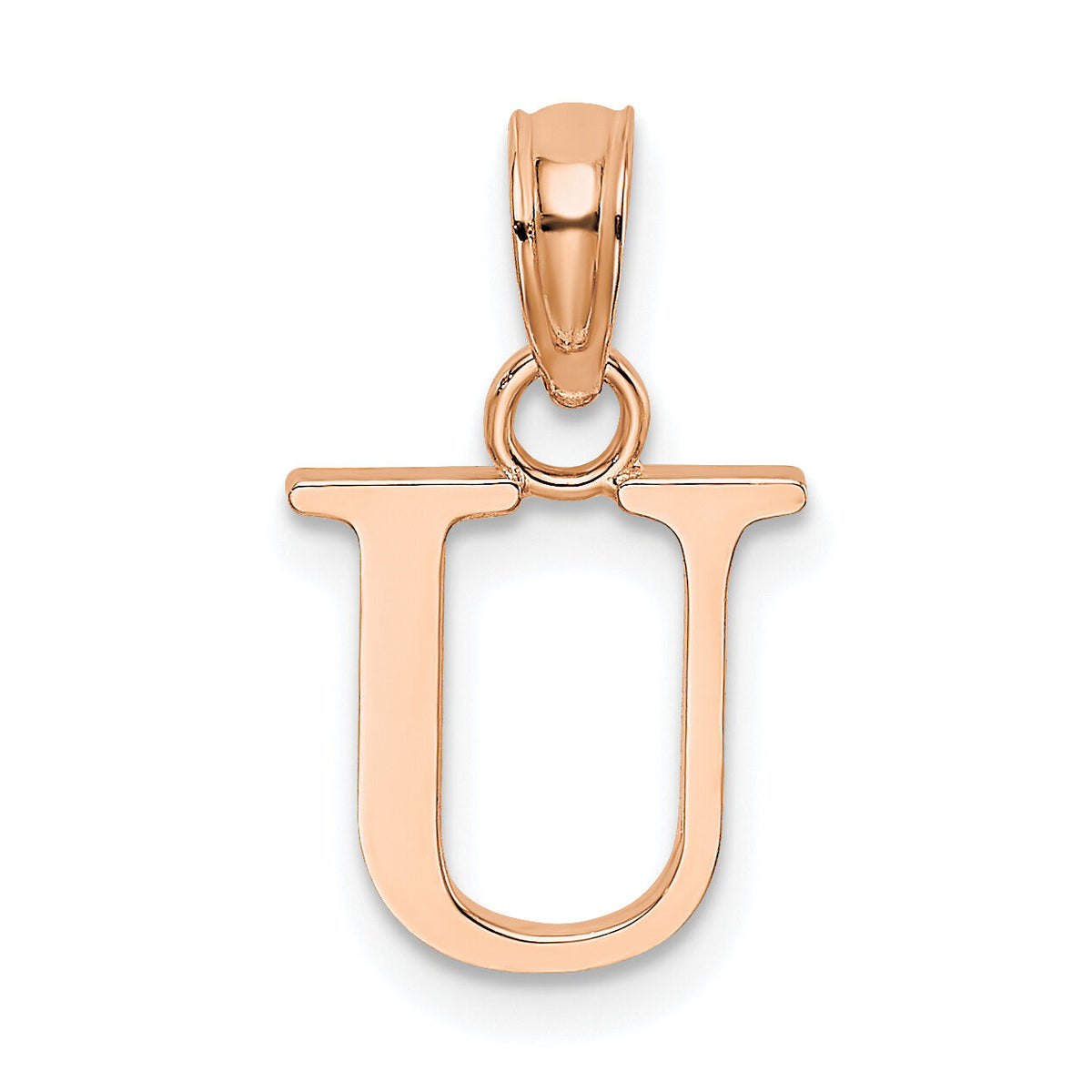 14K Rose Gold Polished Block Letter U Initial Pendant-K6423RU
