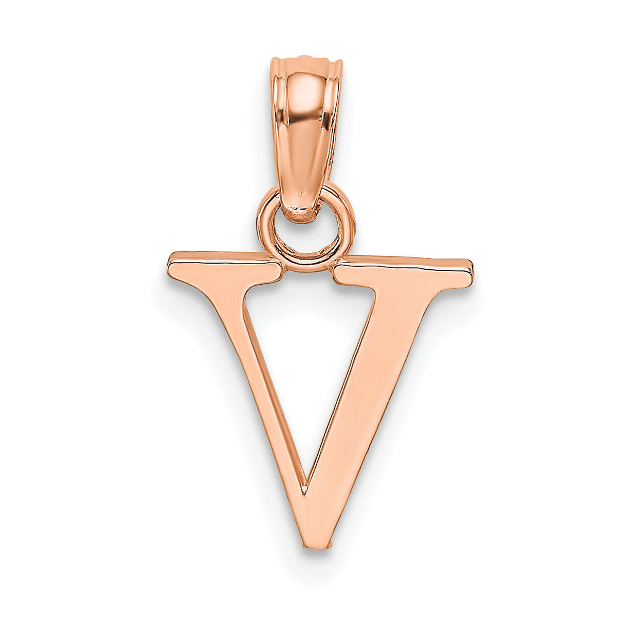 14K Rose Gold Polished Block Letter V Initial Pendant-K6423RV