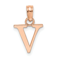 14K Rose Gold Polished Block Letter V Initial Pendant-K6423RV