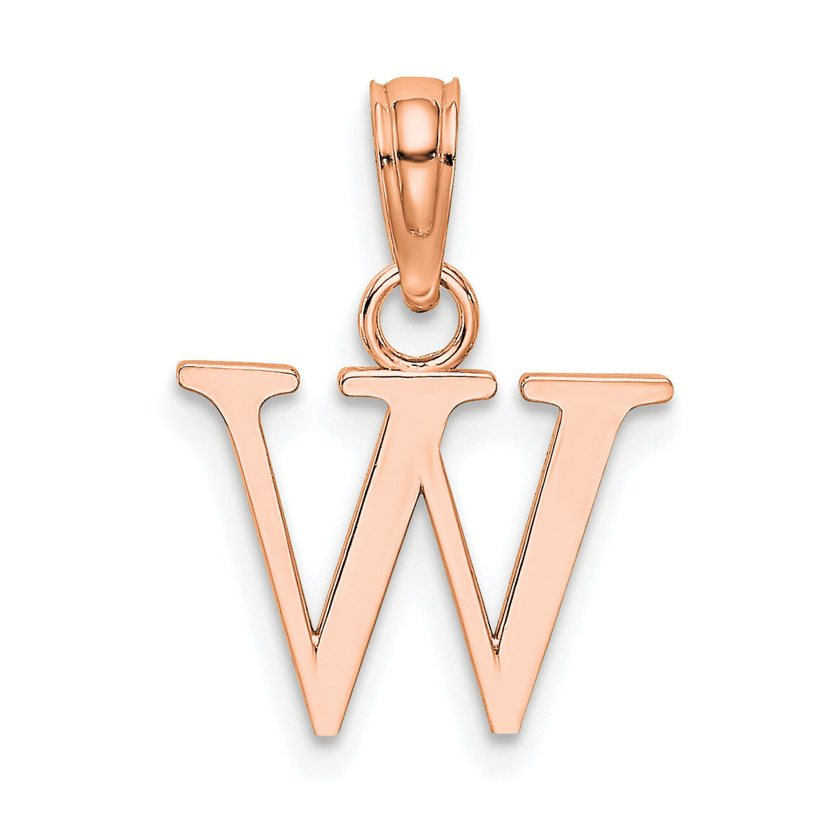 14K Rose Gold Polished Block Letter W Initial Pendant-K6423RW