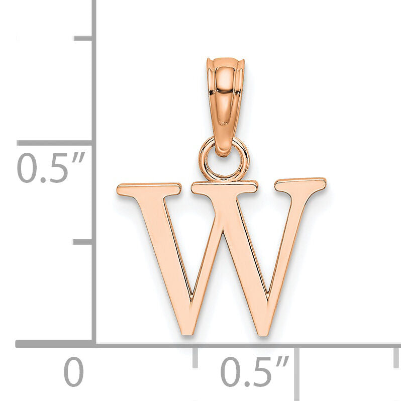 14K Rose Gold Polished Block Letter W Initial Pendant-K6423RW