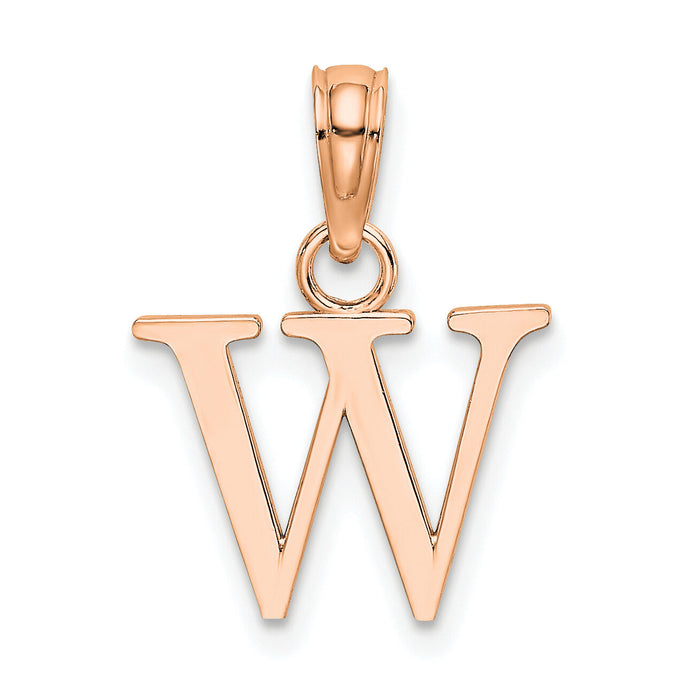14K Rose Gold Polished Block Letter W Initial Pendant-K6423RW
