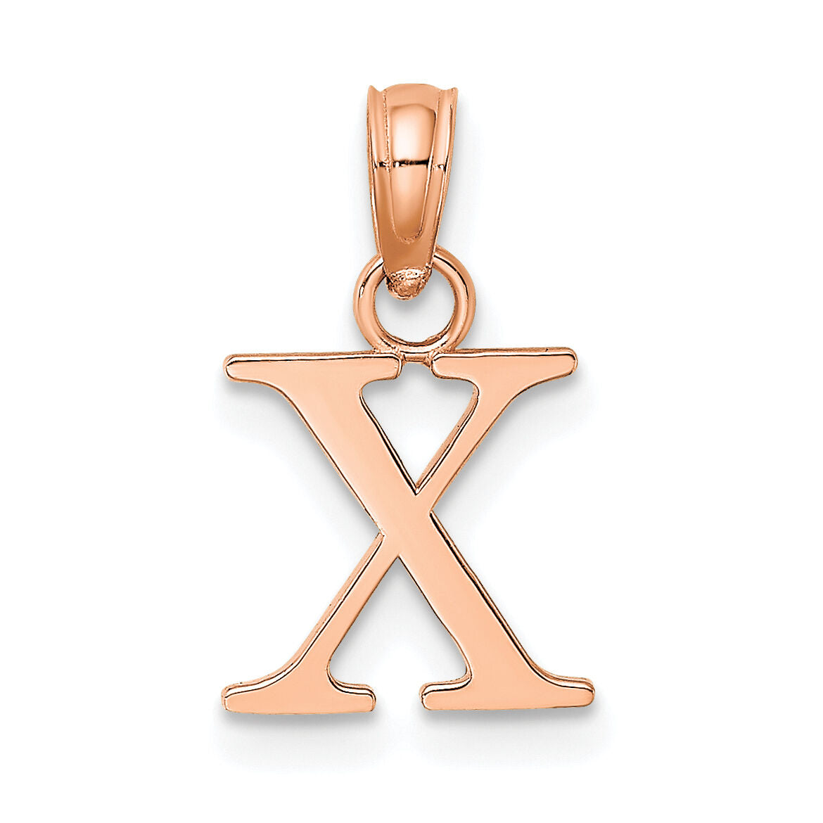 14K Rose Gold Polished Block Letter X Initial Pendant-K6423RX